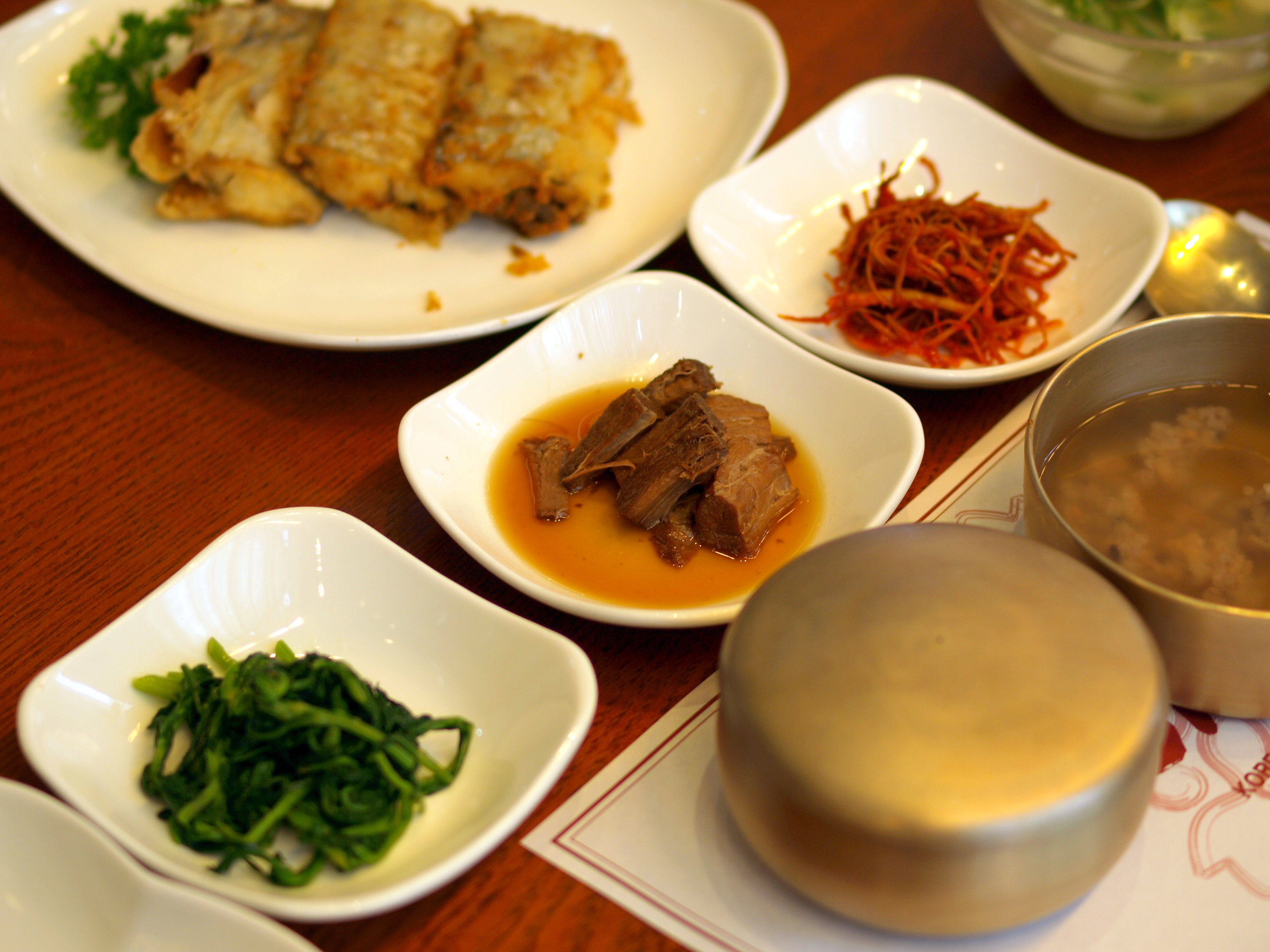 Korean table setting with side dishes